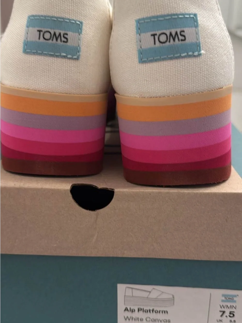 TOMS White Canvas Platform Alps Slip-On with Pink Ombre Sole, NWT